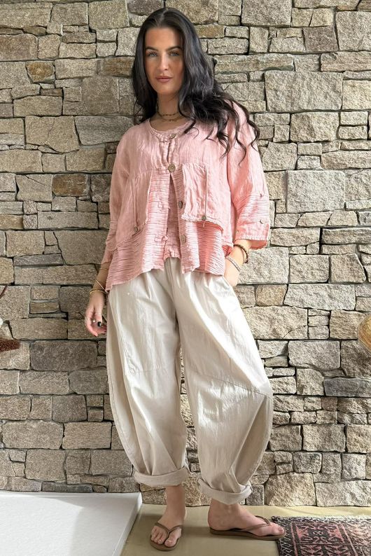 Benji Linen Wave Panel Jacket Wild Rose - 